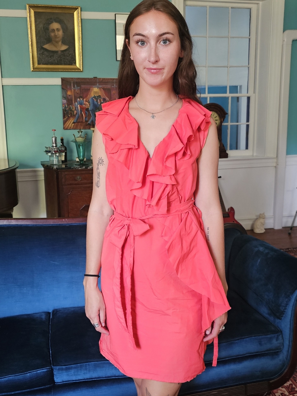 Lanvin's Artistic Director Alber Elbaz Ruffle Tie-Waist Dress - Coral Pink